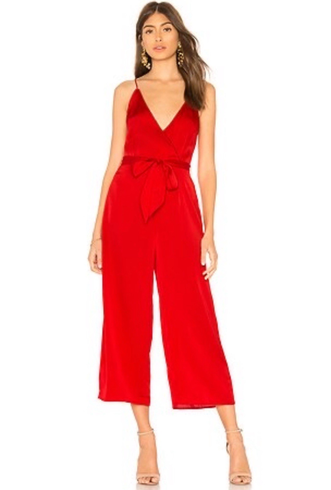 NWT THE FIFTH LABEL Size S Moonlit Jumpsuit Satin Red Tie Belt Wide Leg Women’s