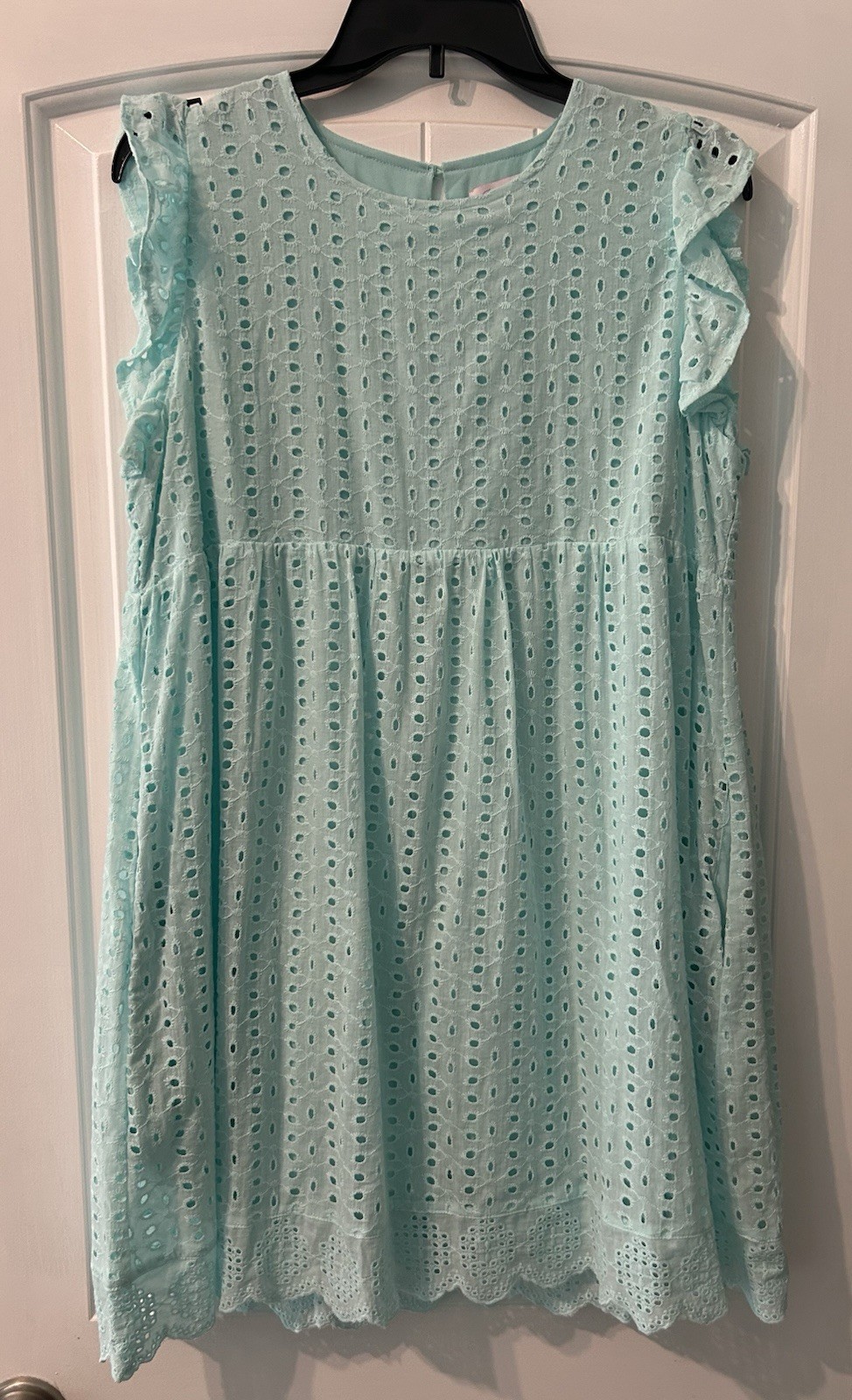 Pink Lily Pastel Aqua Eyelit Lace Romper Dress Size Large