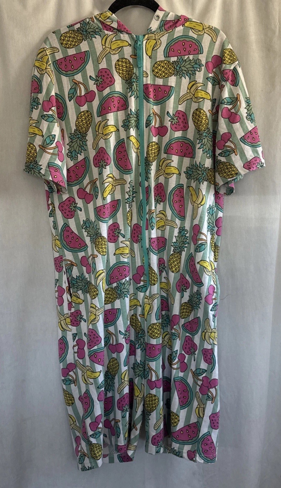 Top Drawer Hooded Adult Romper Multicolored Fruit Design Sz Large