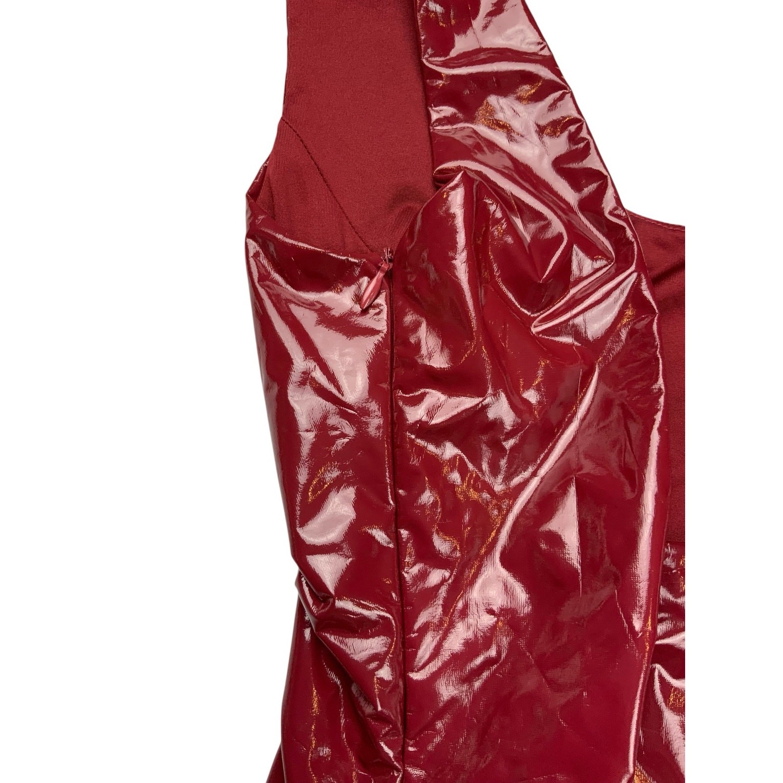 Princess Polly Red Vinyl Bodysuit Womens US 6 Faux Patent Leather Snap Bottom