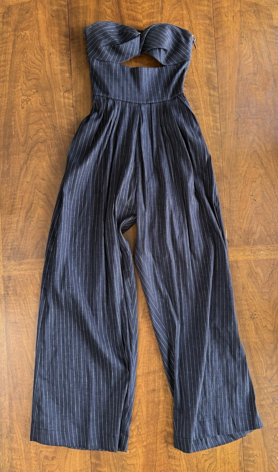 Rosie Assoulin Morning After Jumpsuit Pinstripe Linen XS Strapless Wide Leg