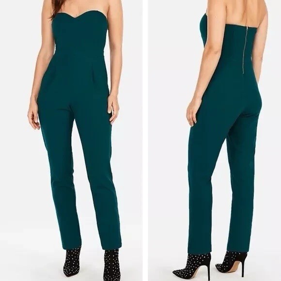 Express Strapless Jumpsuit Emerald Green Size 10 Elegant Chic Timeless Classy