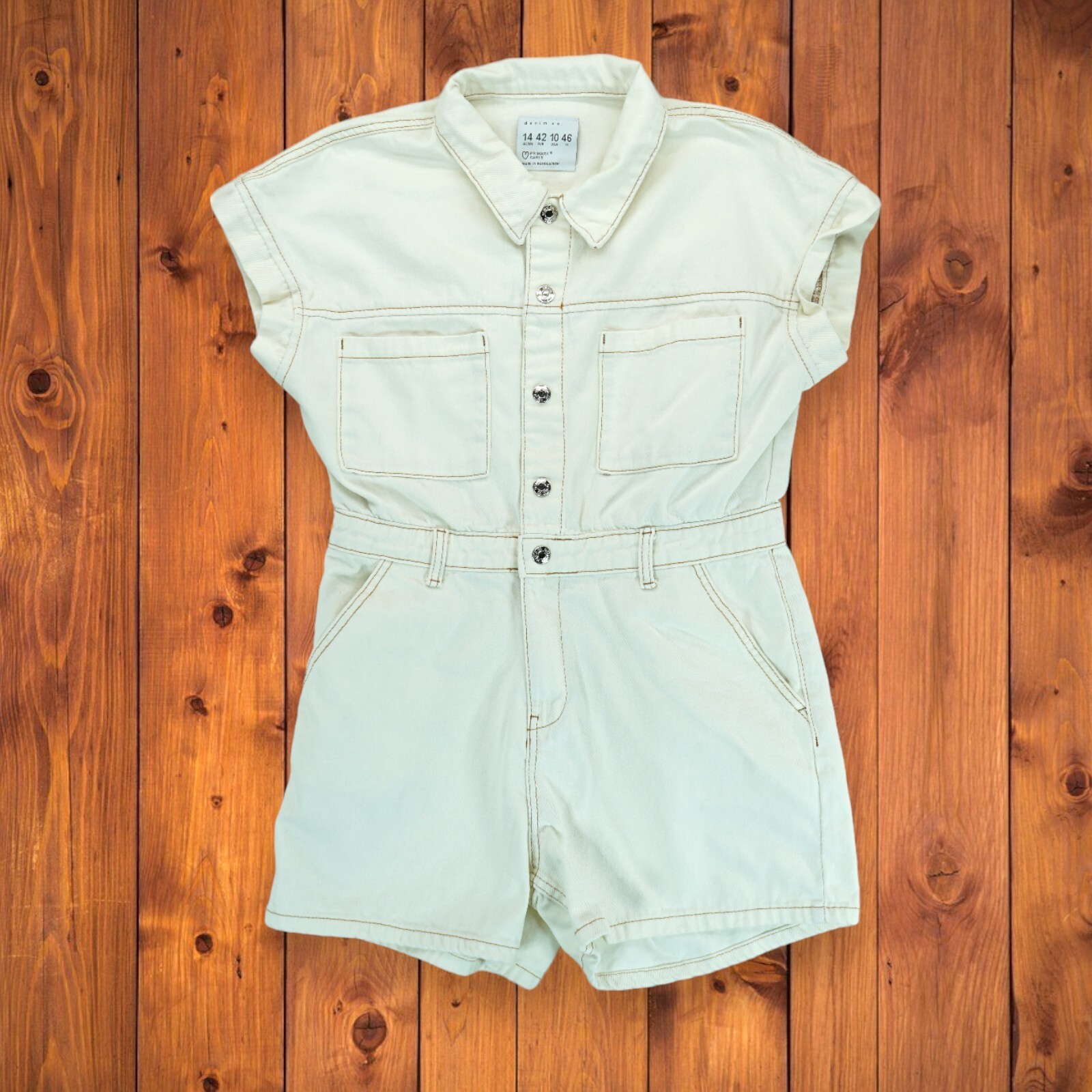 Denim Co Primark Cares Denim Short Romper Off-White Ecru – Size 10