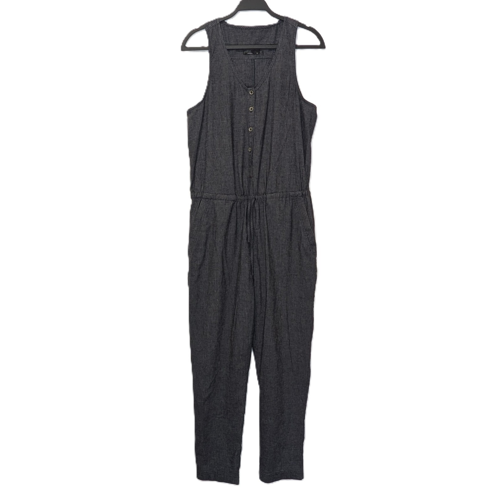Prana Nani Jumper Hemp Blend Jumpsuit Grey Pinstripe Size Medium Boho