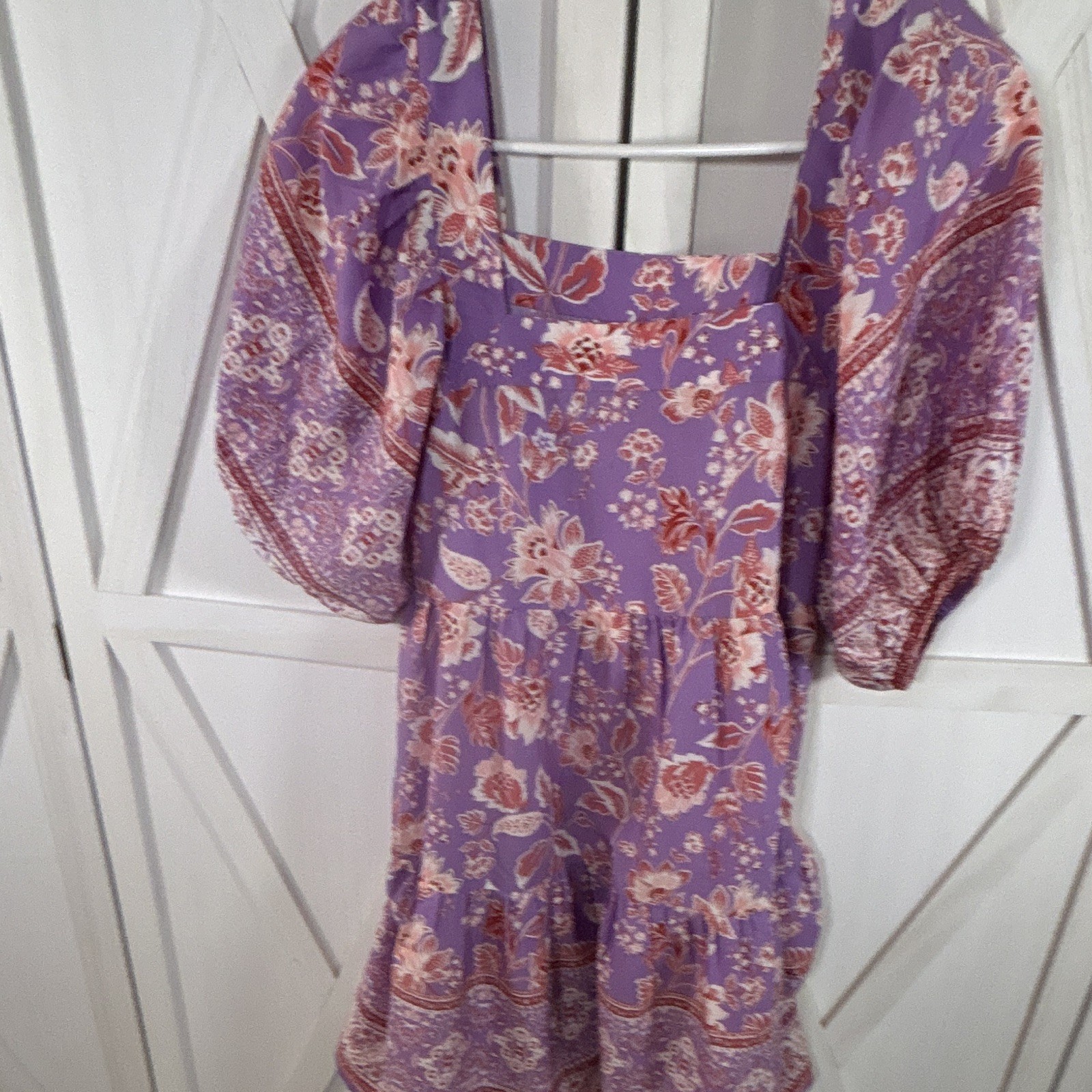 Band of the Free Purple Floral Square Neck Puff Sleeve Short Sleeve Romper M
