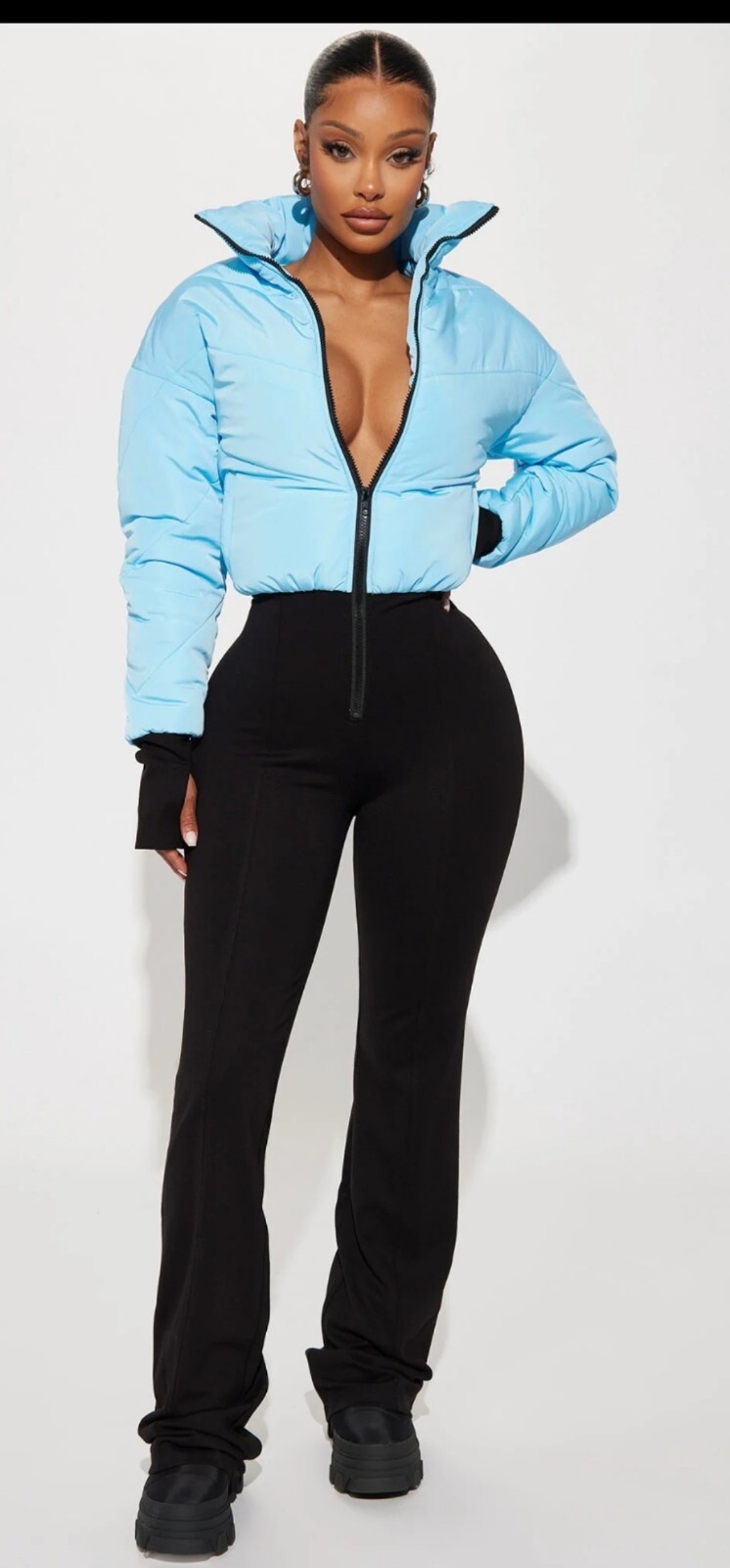 Fashion Nova SEALED! NWT! Park City Puffer Jumpsuit #76106F. Lt Blue Sz XL. R2S!