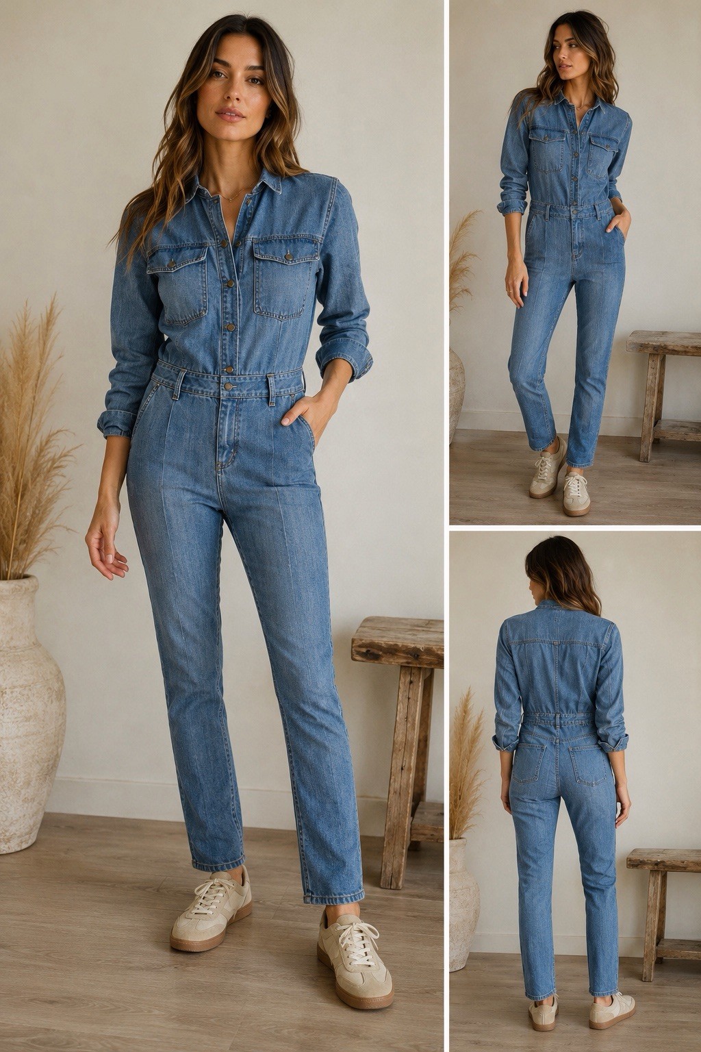 Paige Chambray Lightweight Slim Leg Utility Jumpsuit Button Front Everyday Chic