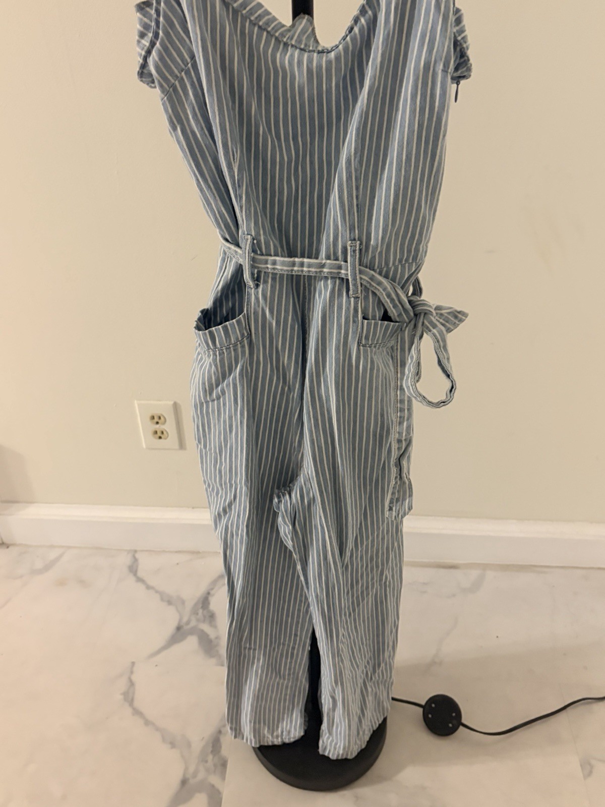 Rewash Blue/White Striped Sleeveless Belted Jumpsuit w/ Pockets Size S