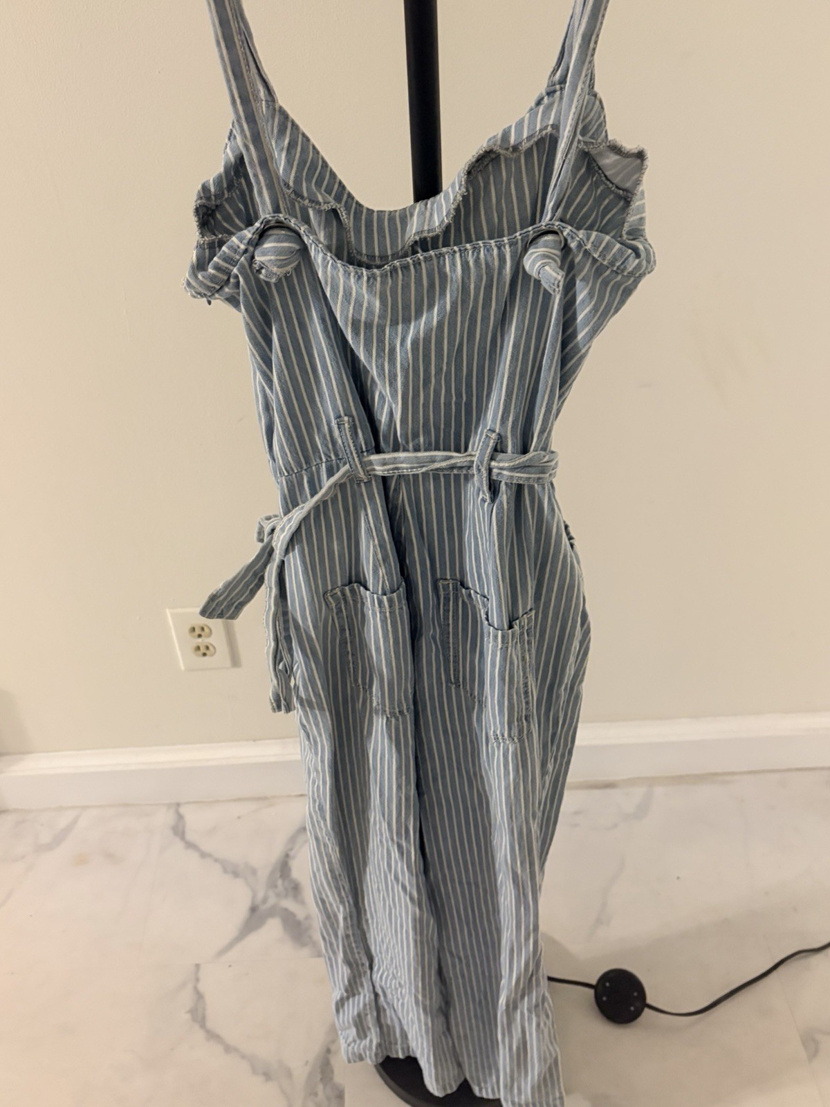Rewash Blue/White Striped Sleeveless Belted Jumpsuit w/ Pockets Size S