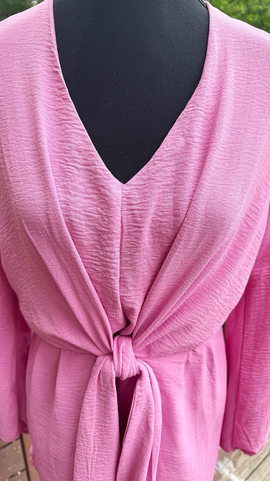 Intempo Pink Tie Front Romper Size M Long Sleeve Textured V-Neck Shorts
