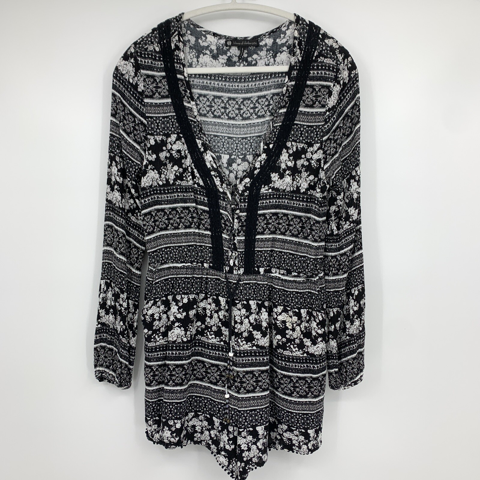 House of Harlow 1960 Revolve Womens Medium Romper Festival Rave Boho Black White