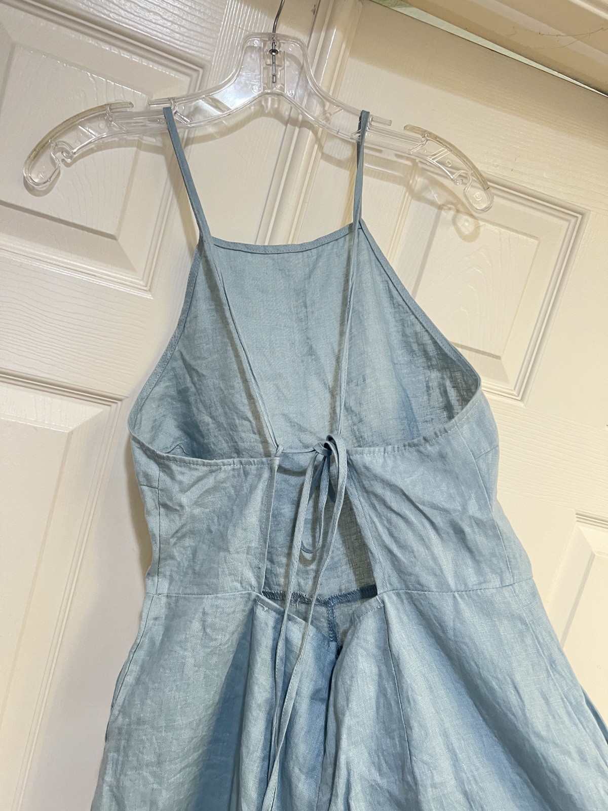 Reset blue adjustable open back culotte jumpsuit pockets summer beach medium