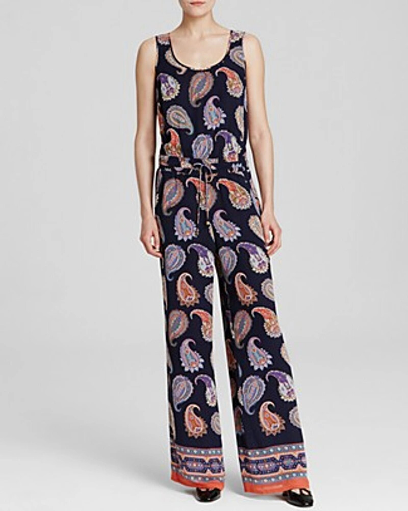 TORY BURCH 100% Silk Paisley Jumpsuit Sleeveless Blue Boho Wide Leg Cottagecore