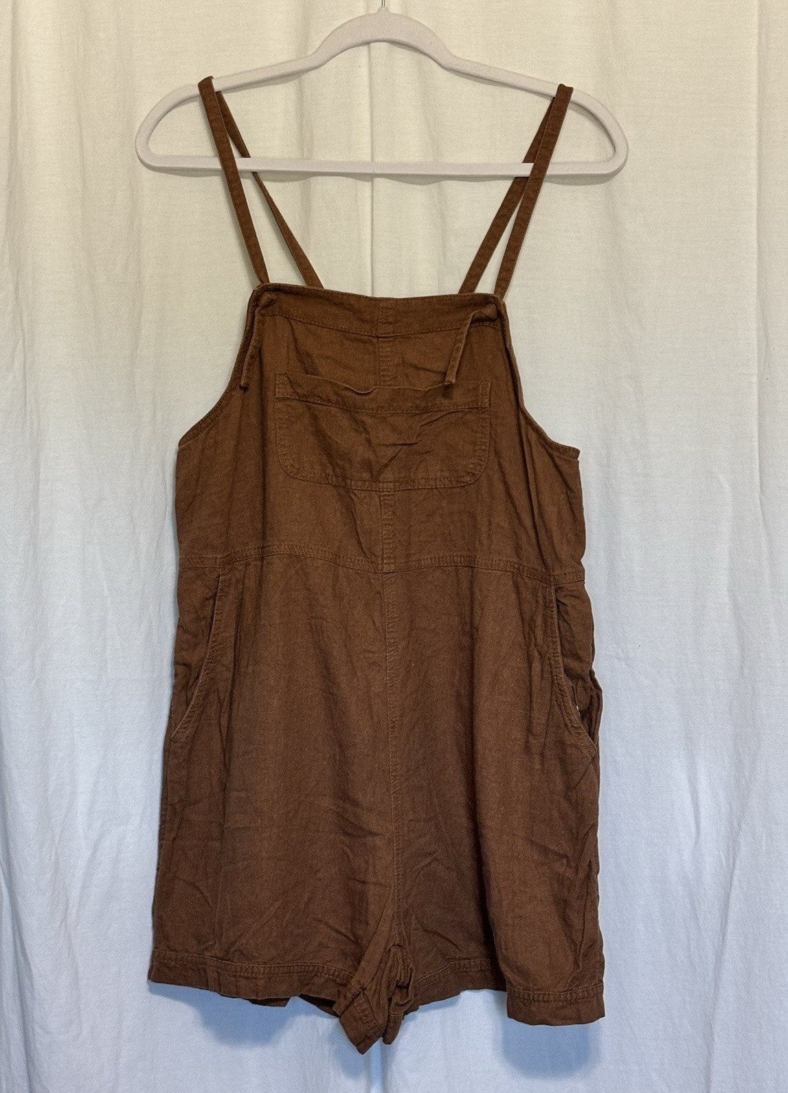 Old Navy Cami Romper Linen Blend 3″ Inseam Size Medium TALL Brown