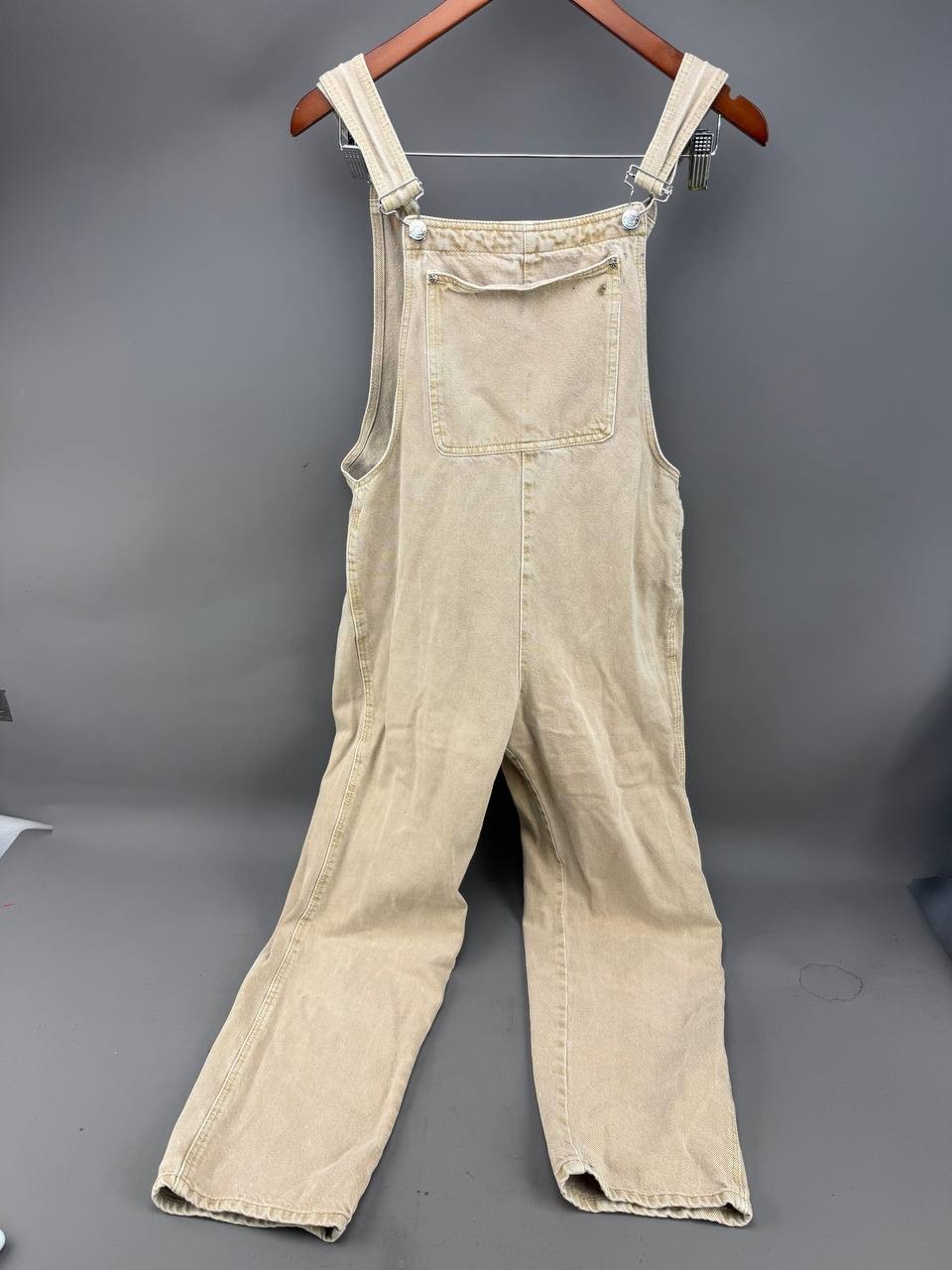 PULL & BEAR Women’s Beige Denim Bib Overalls Size Medium 100% Cotton