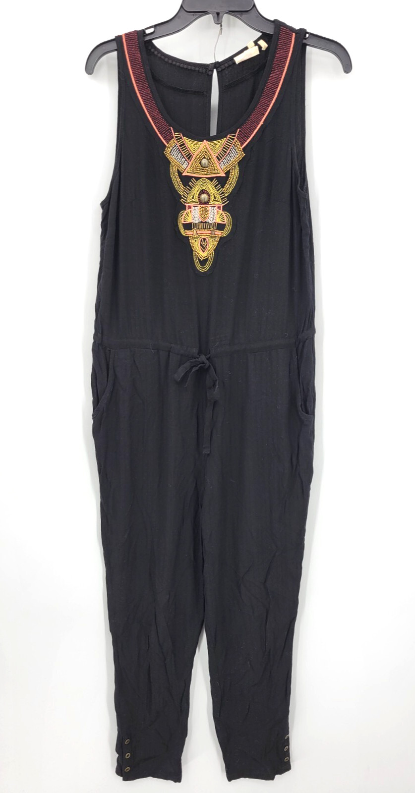 Lilka Anthropologie Jumpsuit Womens Small Black Embroidered Sleeveless Boho
