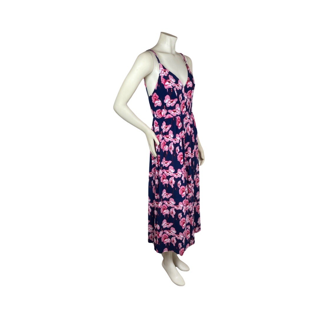 Poof New York Womens Floral Jumpsuit Blue With Pink Flowers Size L Style #223756