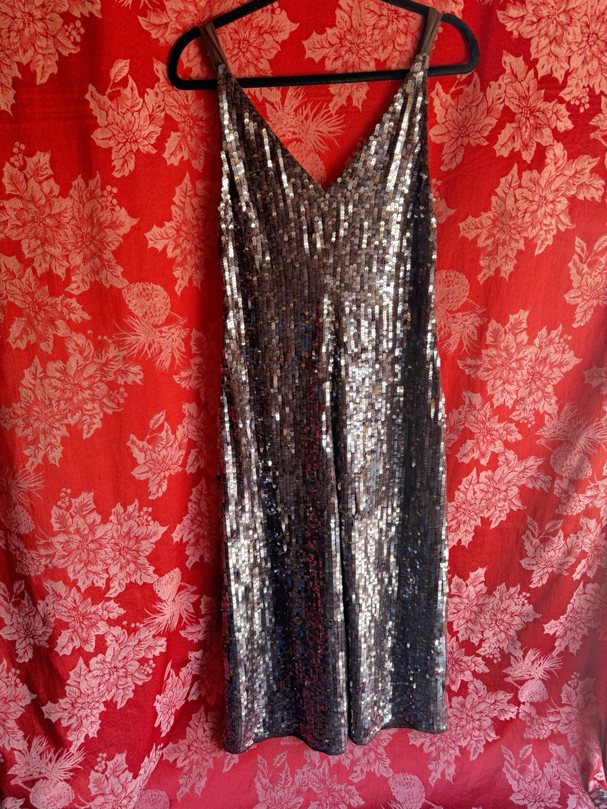 RaeVynn Odette Brown Sequins Wide Leg Jumpsuit Size 0