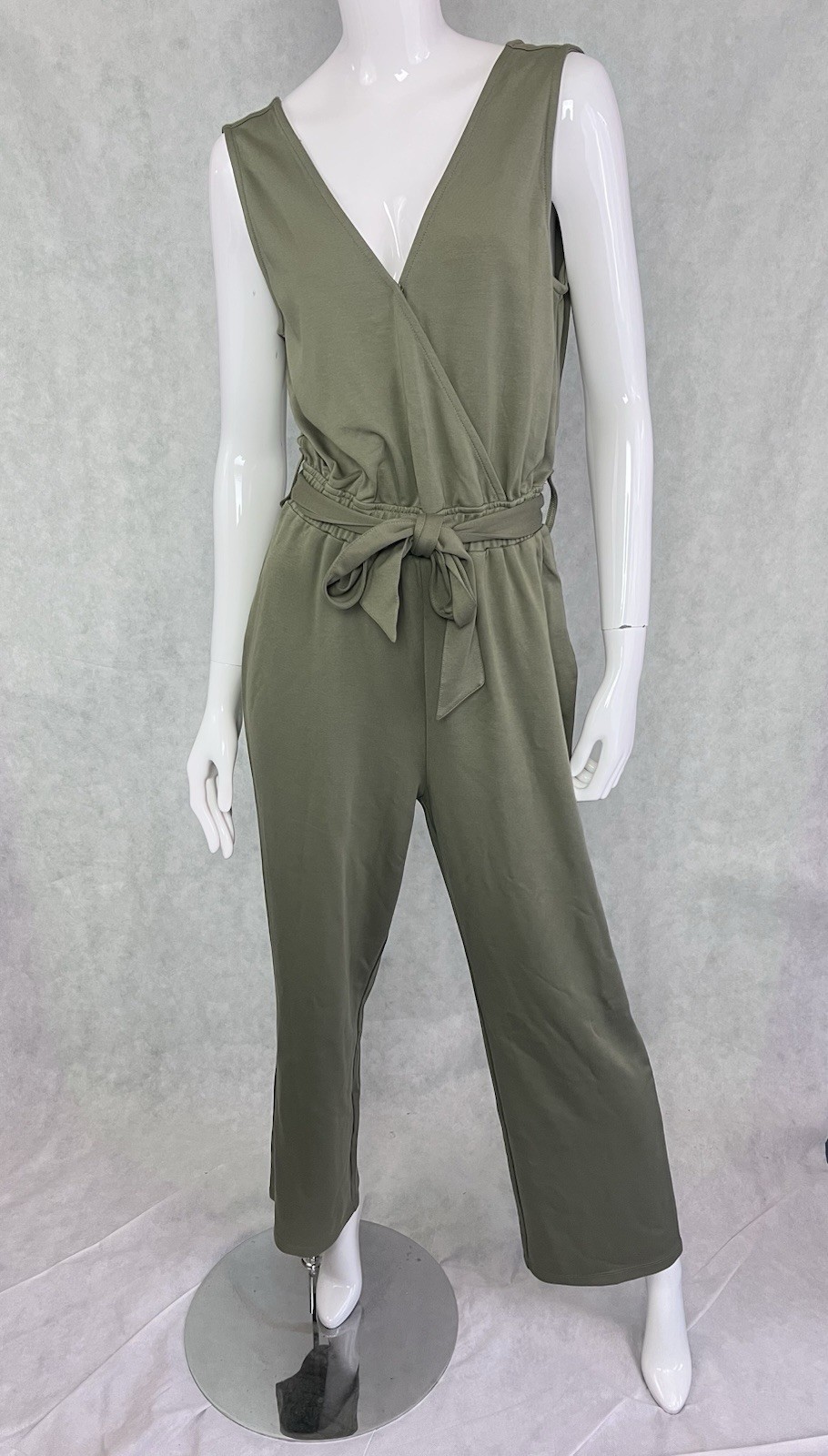 The Drop Elegant Caralynmirand Sleeveless Belted Sz S Olive Green Jumpsuit NWT