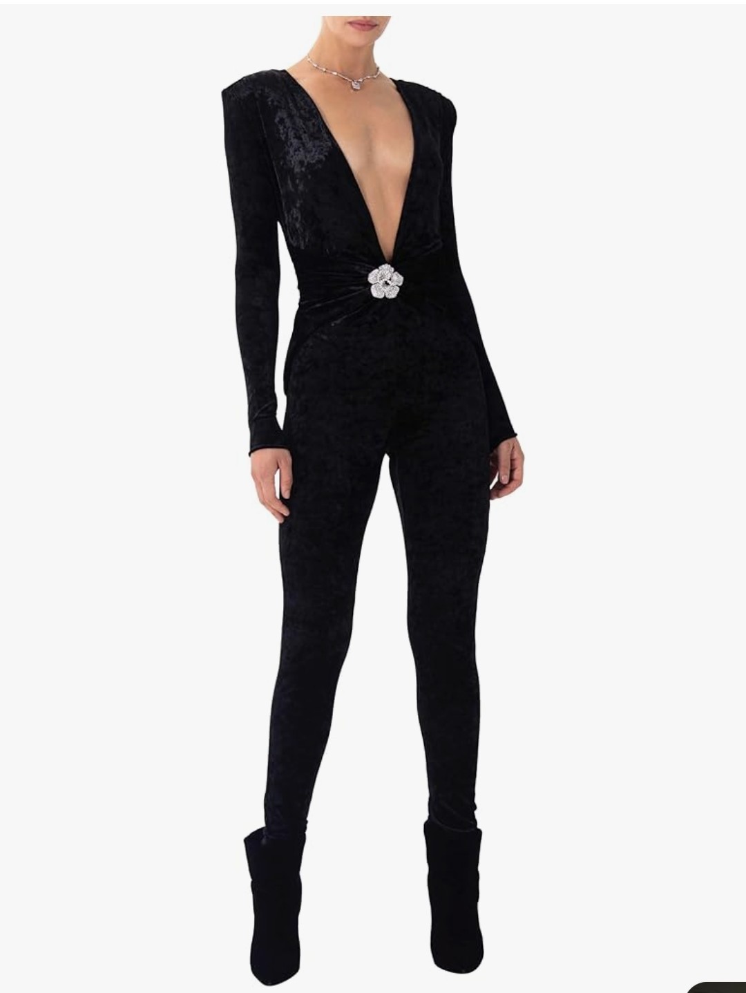 Ronny Kobo Women’s Rhodes V-Neck Long Sleeve Velvet Bodysuit – Sz. XL, Black