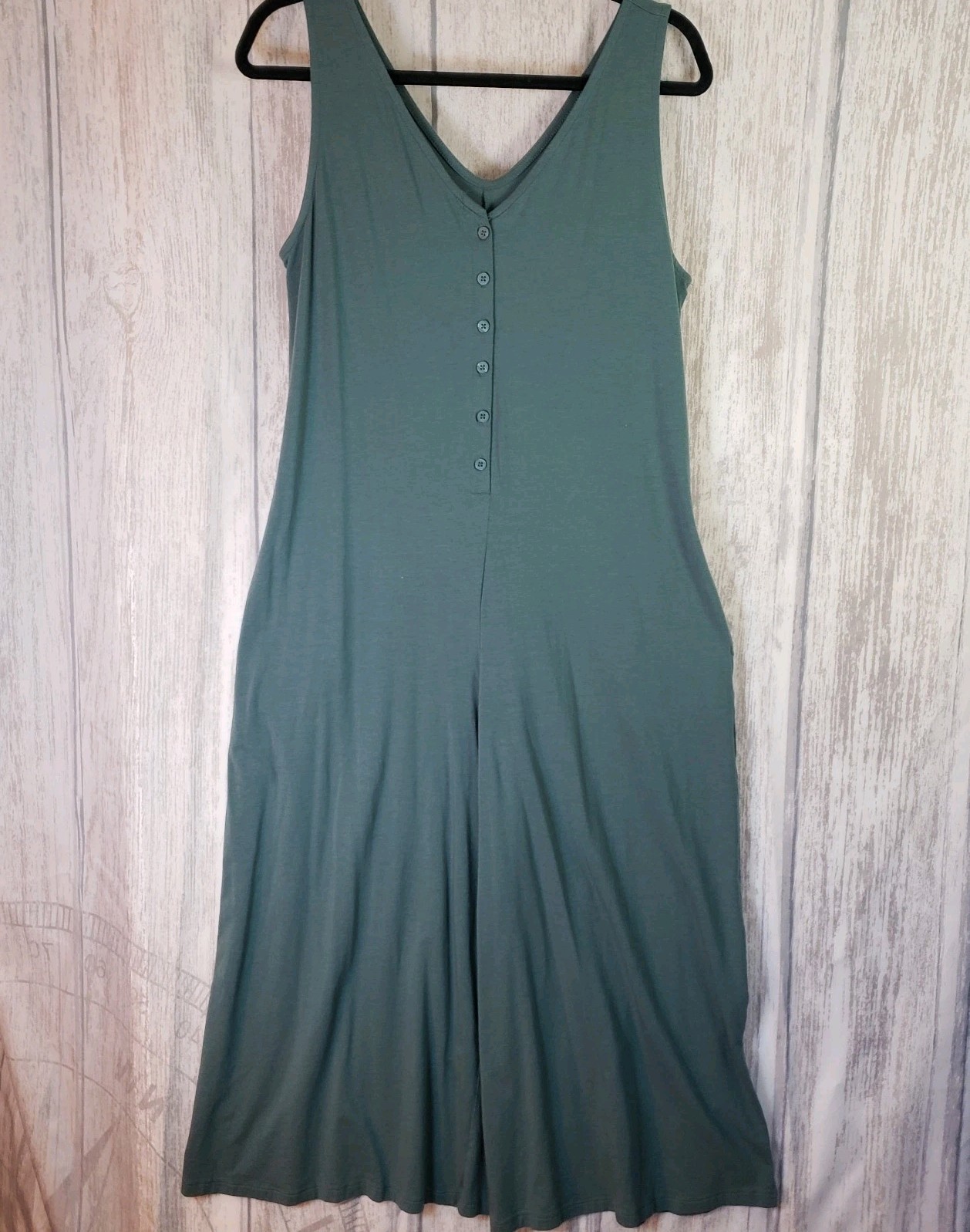AnyBody Women’s M Sea Pine Knit Luxe Button Down Stretchy Jumpsuit Wide Leg