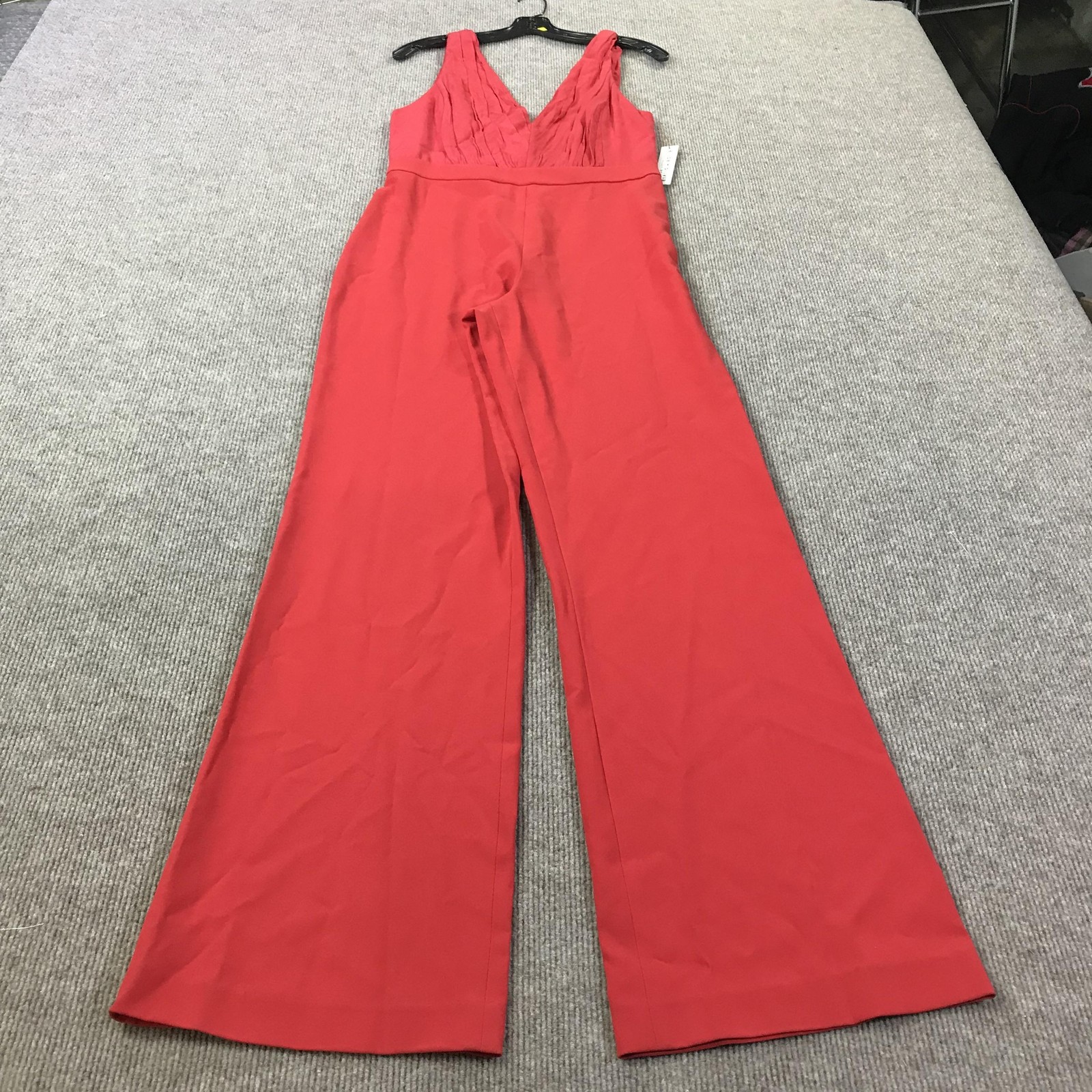 Alice + Olivia Jumpsuit Womens 8 Bright Poppy Wide Leg V-Neck Pleated Bodice