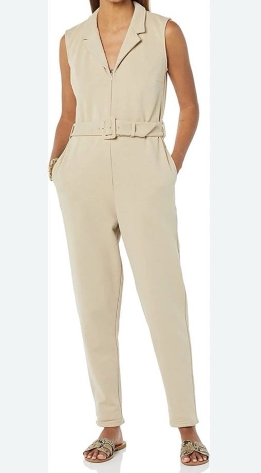 TEREA By Andrea Pitter romper Jumpsuit Collared Zip Front tan SZ XS NWT