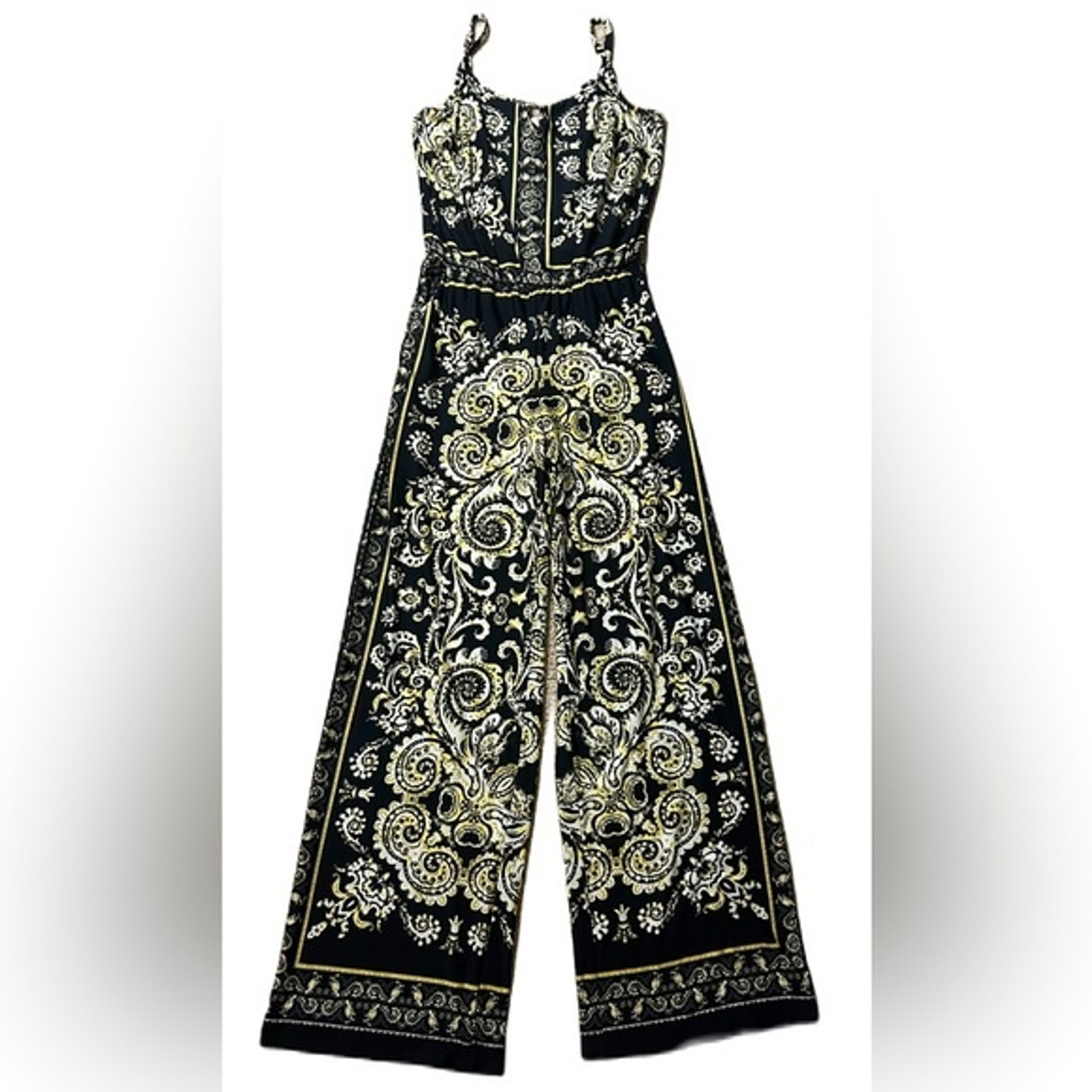 ECI New York Sleeveless Jumpsuit, Size Small Black white and yellow