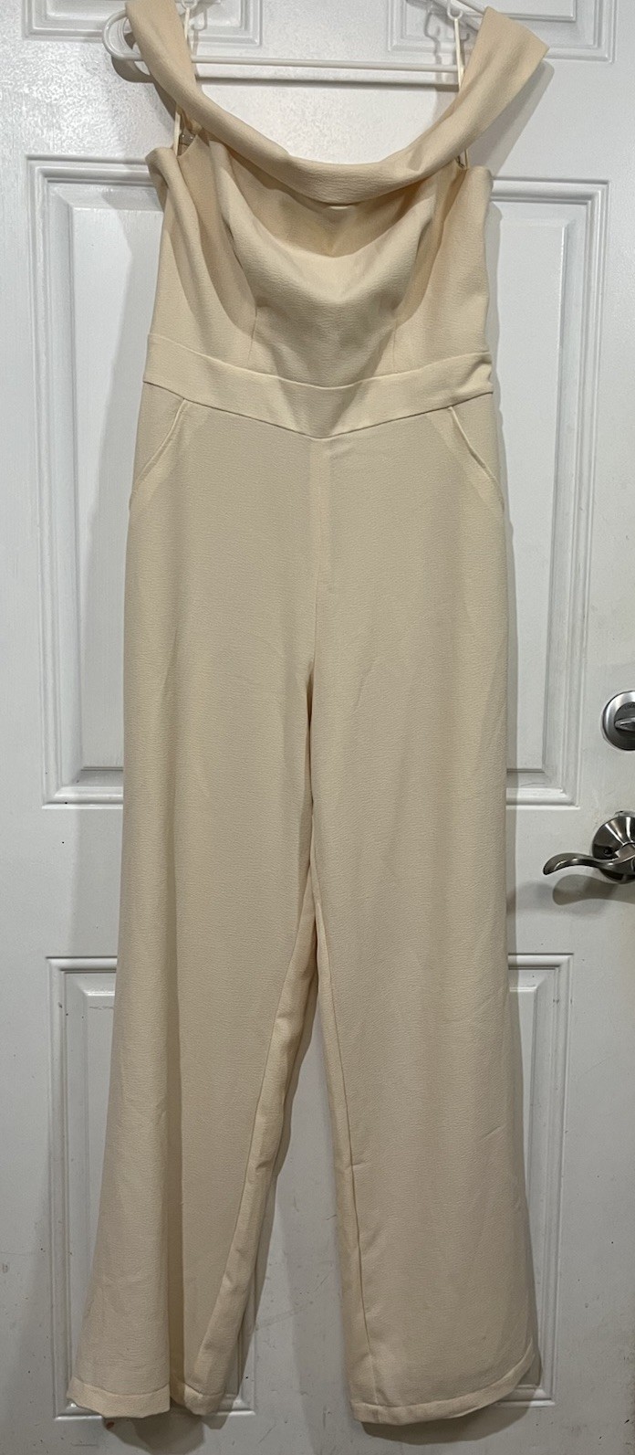 Dress the Population Julian Jumpsuit Eggshell Off Shoulder Wide Leg Size M