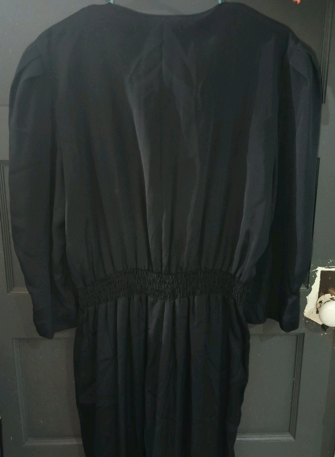 Vtg Jackie & Eric Black Jumpsuit Womens M/L Sweetheart Neck Puff Sleeve Goth 70s