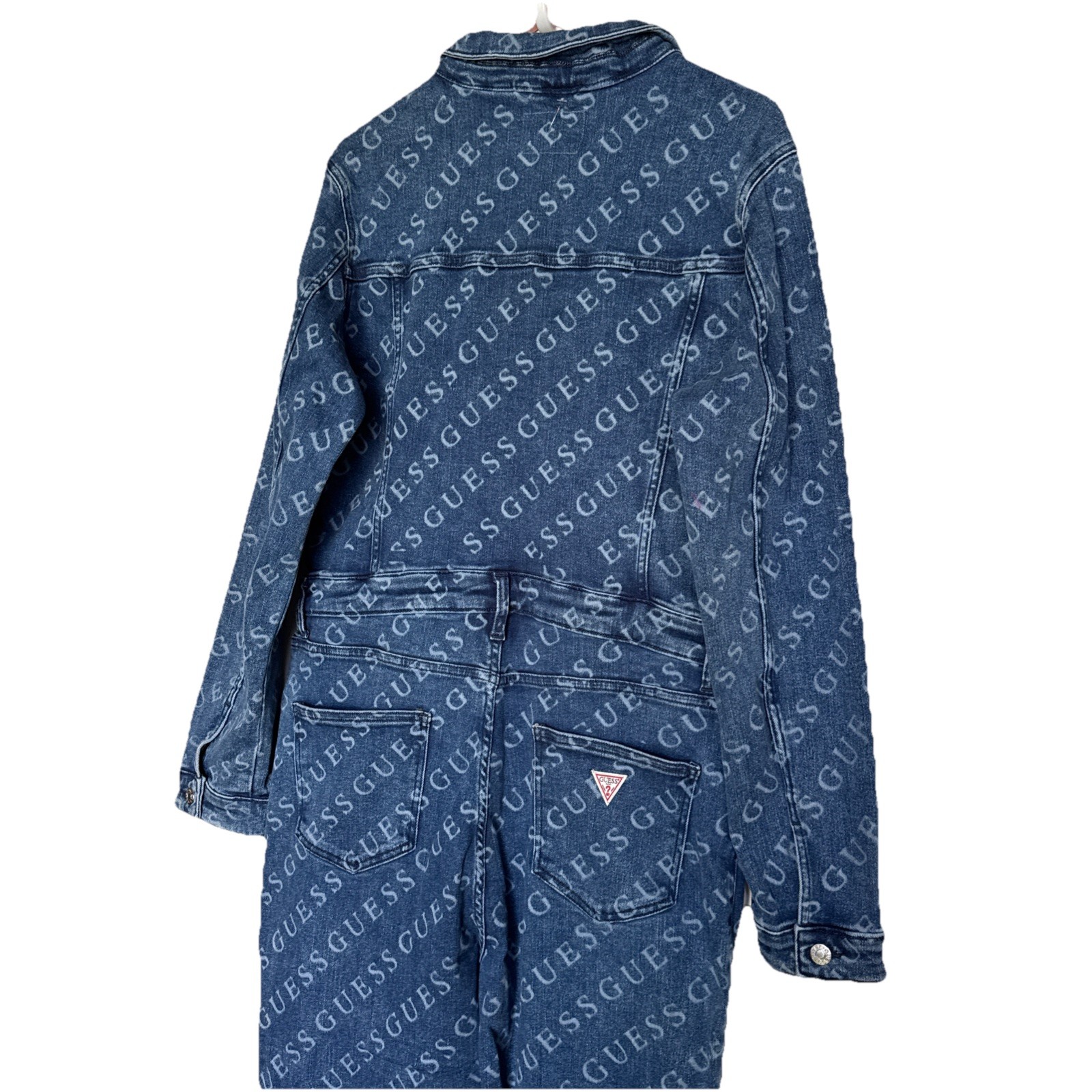 Guess Women Lorina Logo Denim Jumpsuit Medium Wash Blue Size XL NWT