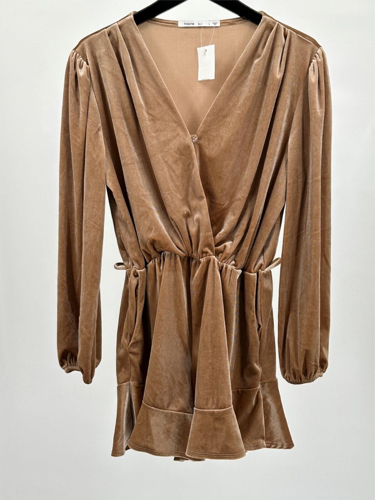 Fraiche by J Romper Short Velvet Beige Tan Sz L NEW NWT N156