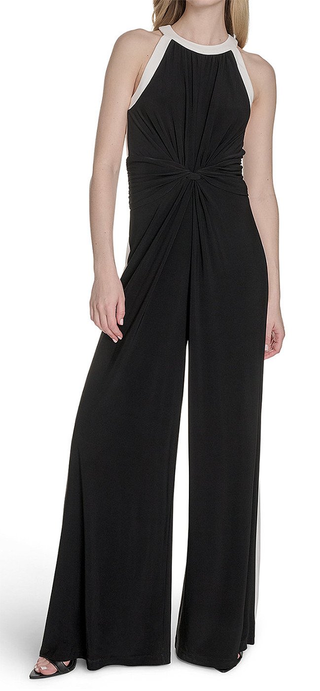 NWT Vince Camuto Women’s Halter Twist-Front Black White Contrast Jumpsuit, Med