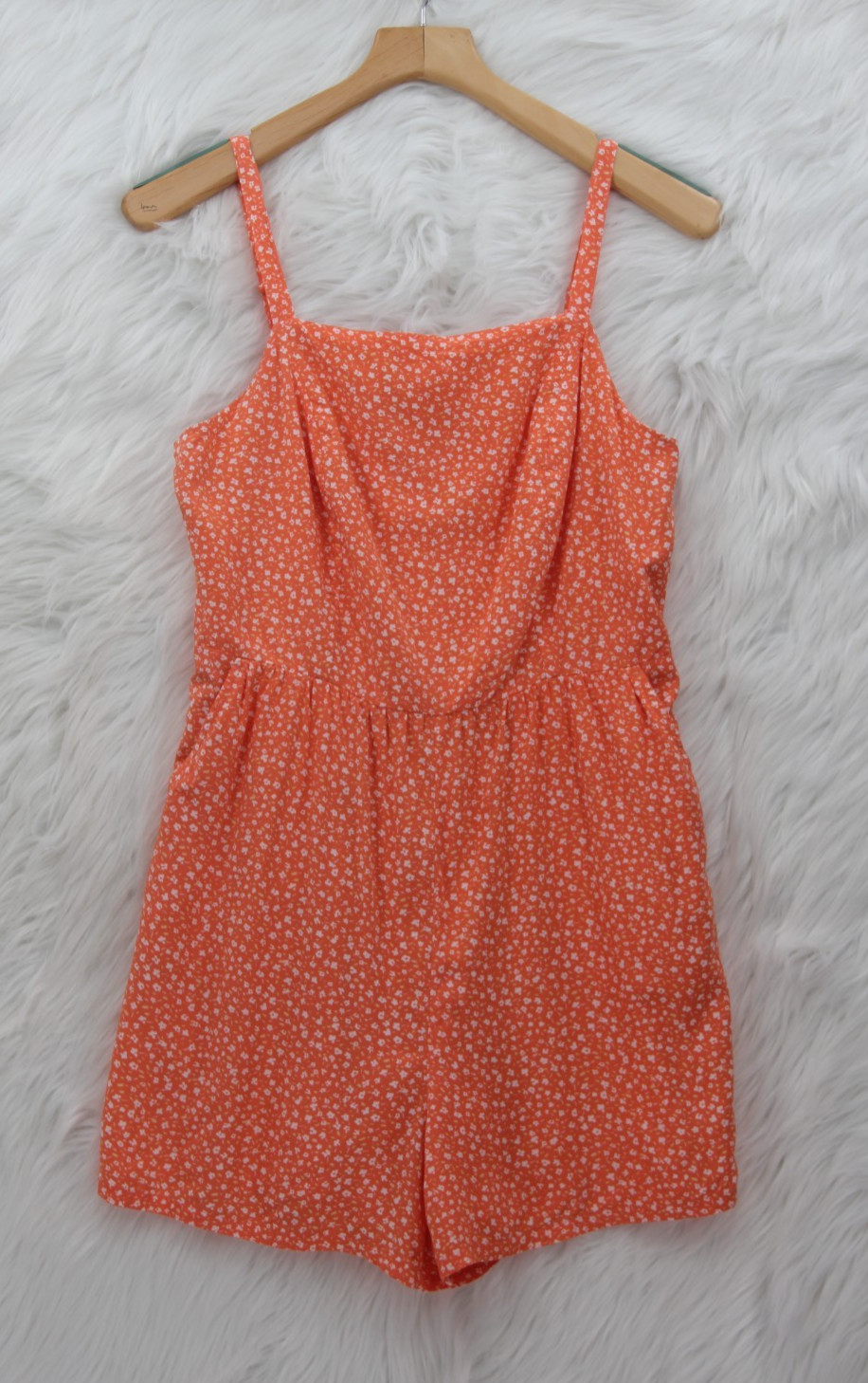 Old Navy Women’s Spaghetti Strap Romper Orange White Floral M Cottagecore Adjust