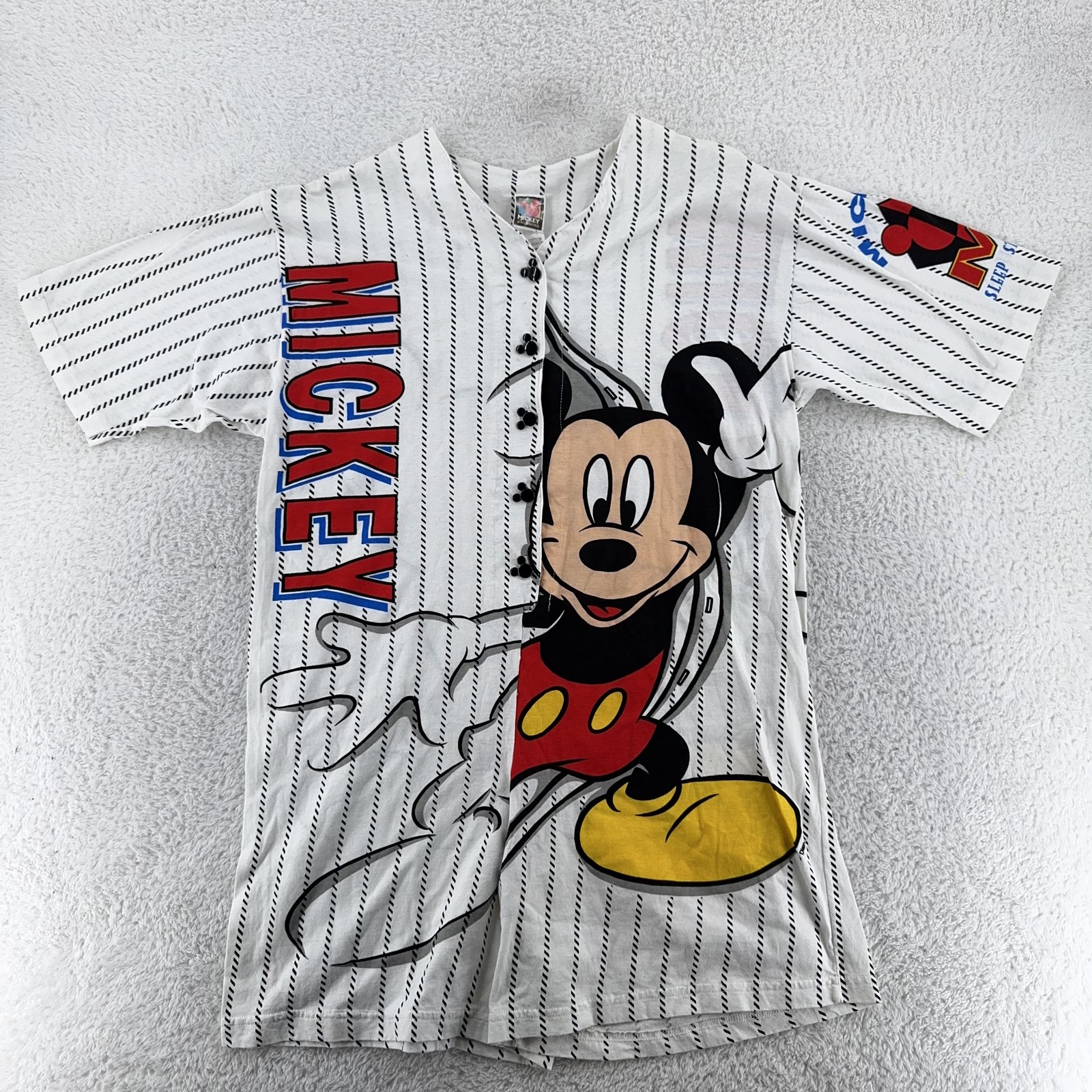 Vintage Mickey Mouse Striped Romper Short Sleeve Medium Baseball Disney 90s