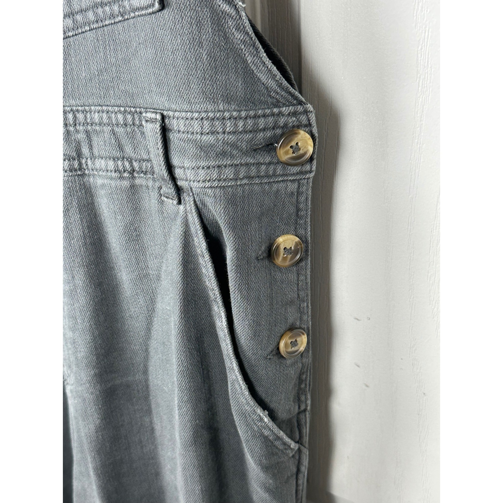 Aerie Womens Charcoal Gray Wide Leg Denim Overalls Raw Hem Size Medium