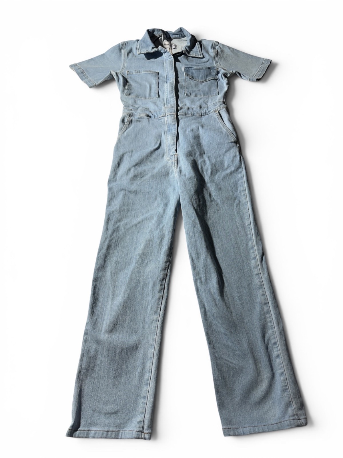 Rivet Utility Light Wash Denim Utility Jumpsuit Women’s M Short Sleeve