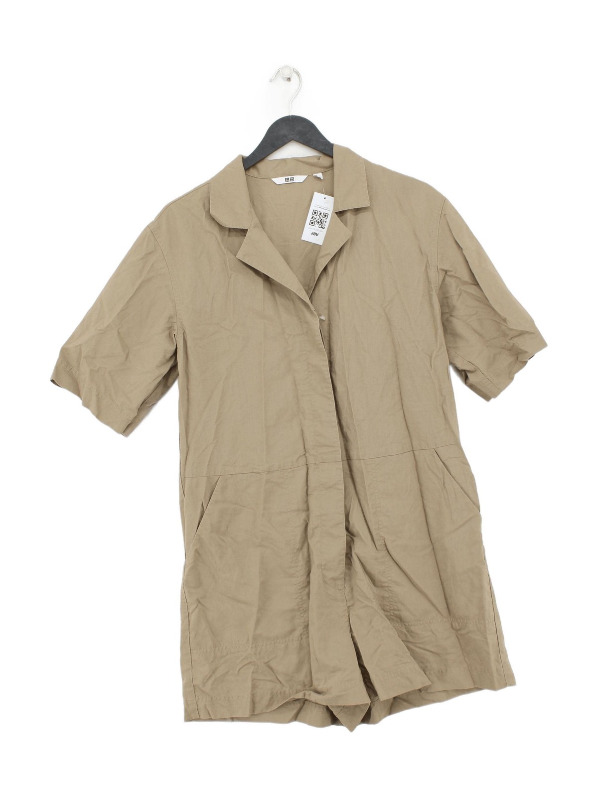 Uniqlo Women’s Playsuit L Tan Linen with Viscose, Polyester Playsuit