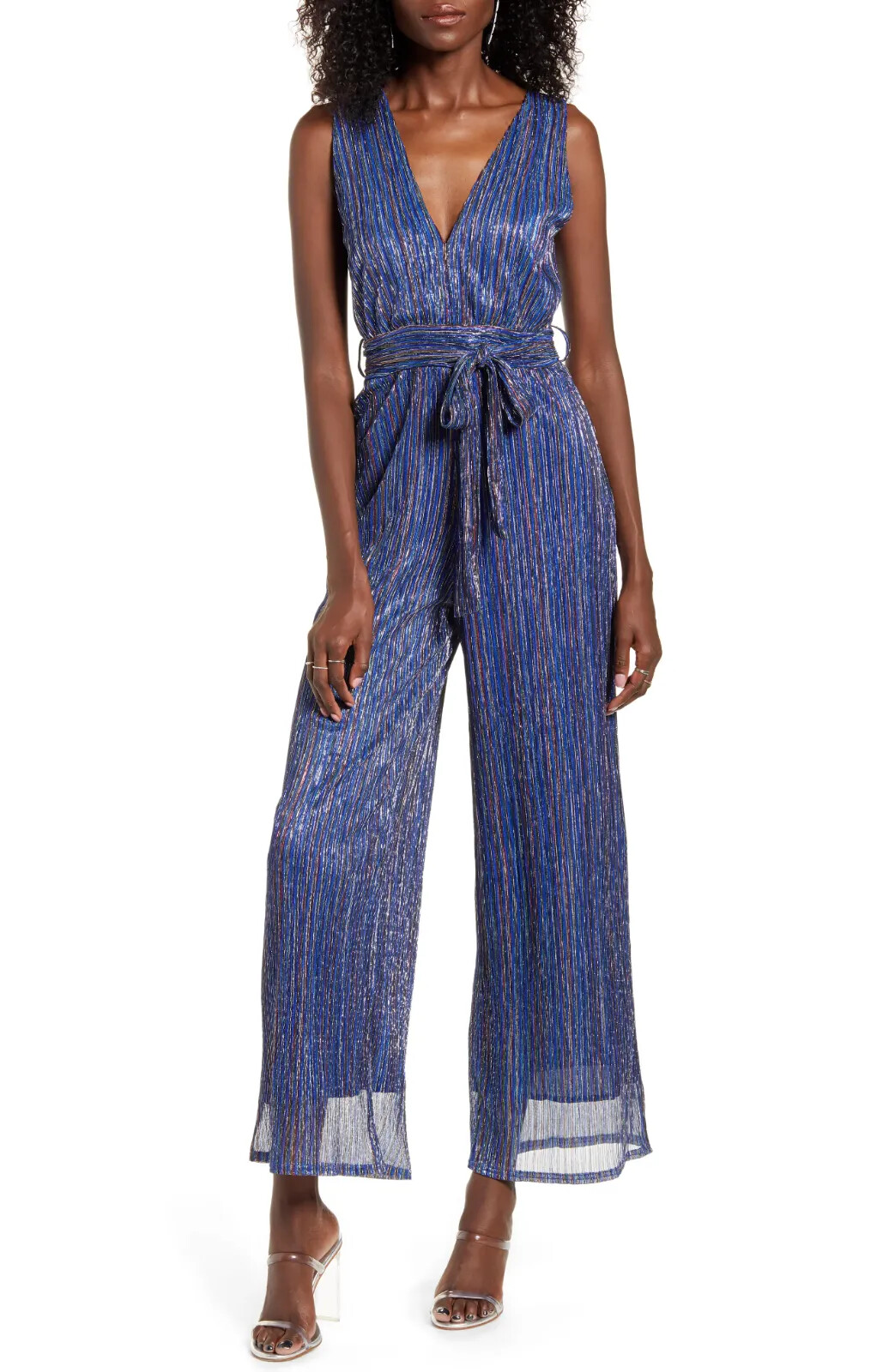 Women’s 4Si3Nna Lorraine Metallic Sleeveless Wide Leg Jumpsuit, Size Small – Blu