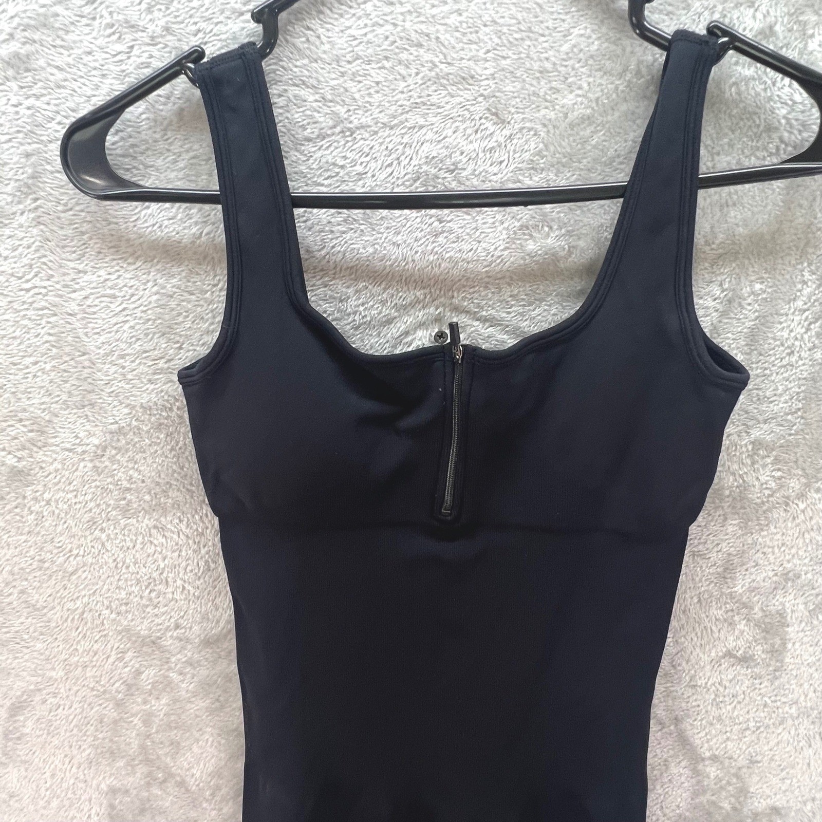 Black Ribbed S Bodysuit Jumpsuit Catsuit Yoga Compression Workout Slimming