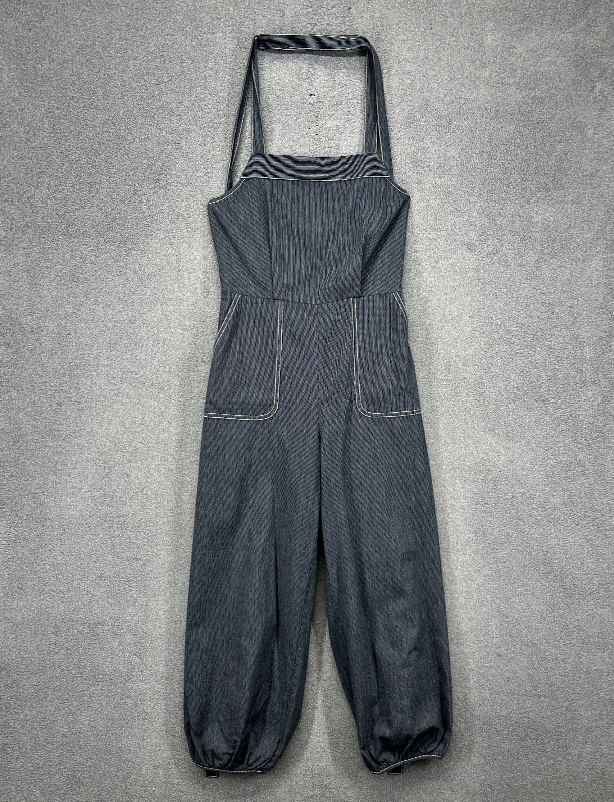 Current Air Los Angeles Jumpsuit Womens Small Blue Stripe Sleeveless pockets