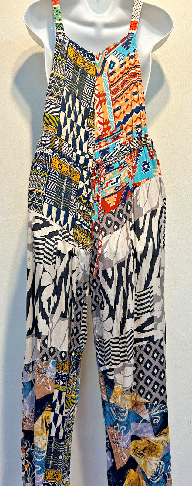 Nwt SACRED THREADS funky floral hippie rayon OVERALLS ROMPER JUMPSUIT JUMPER S/M