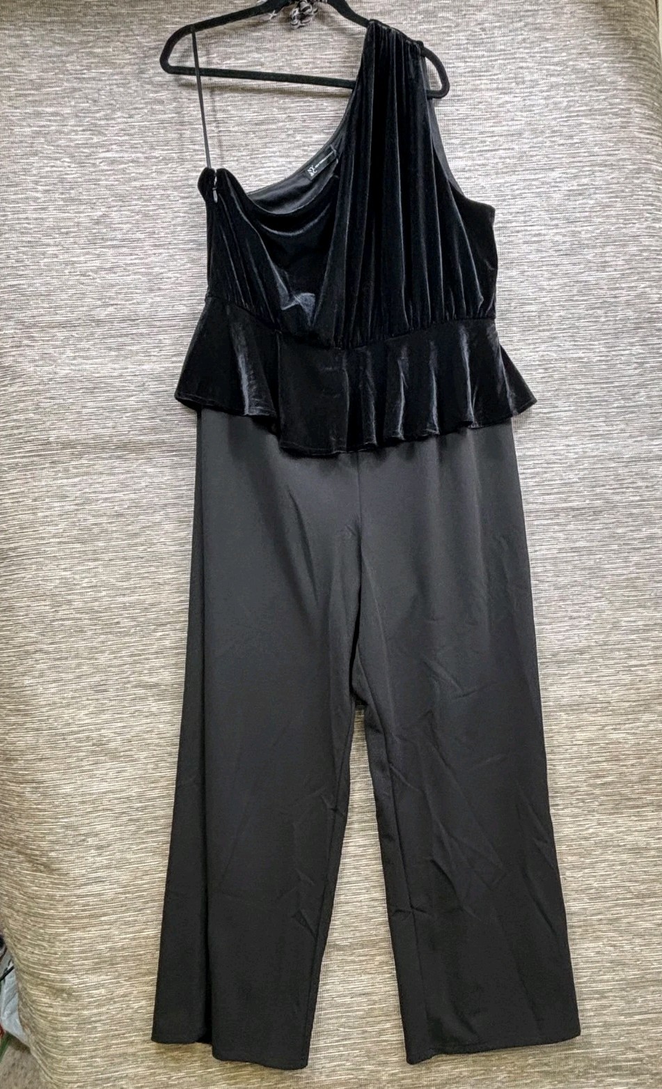 NYC Jumpsuit Velvet Peplum One Shoulder Womens Size 2X Black Evening Formal NEW