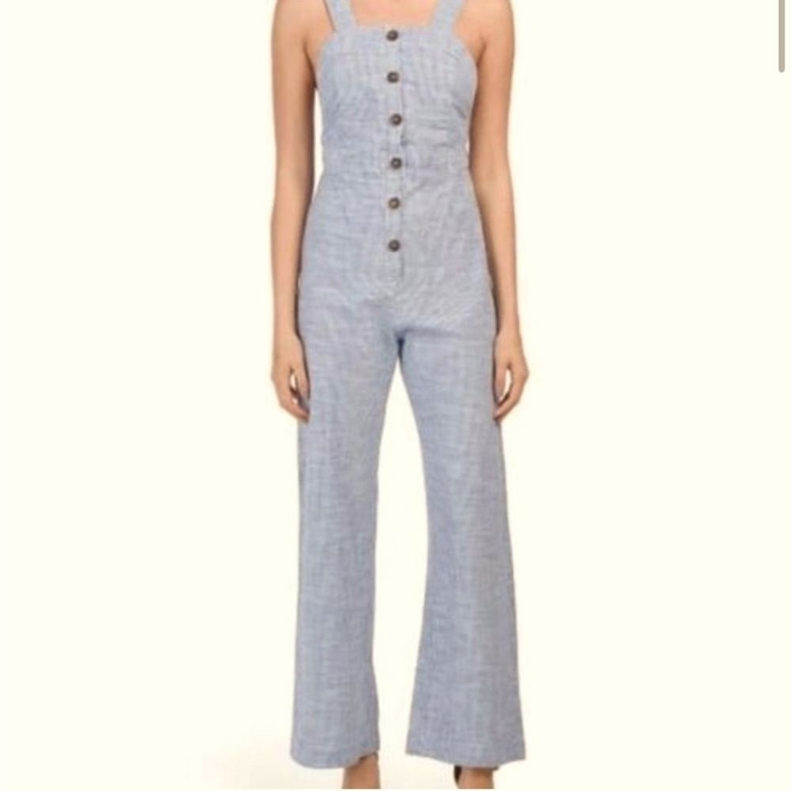 Japna Blue White Stripe Cotton Jumpsuit Button Front Wide Leg Streetwear Sz M