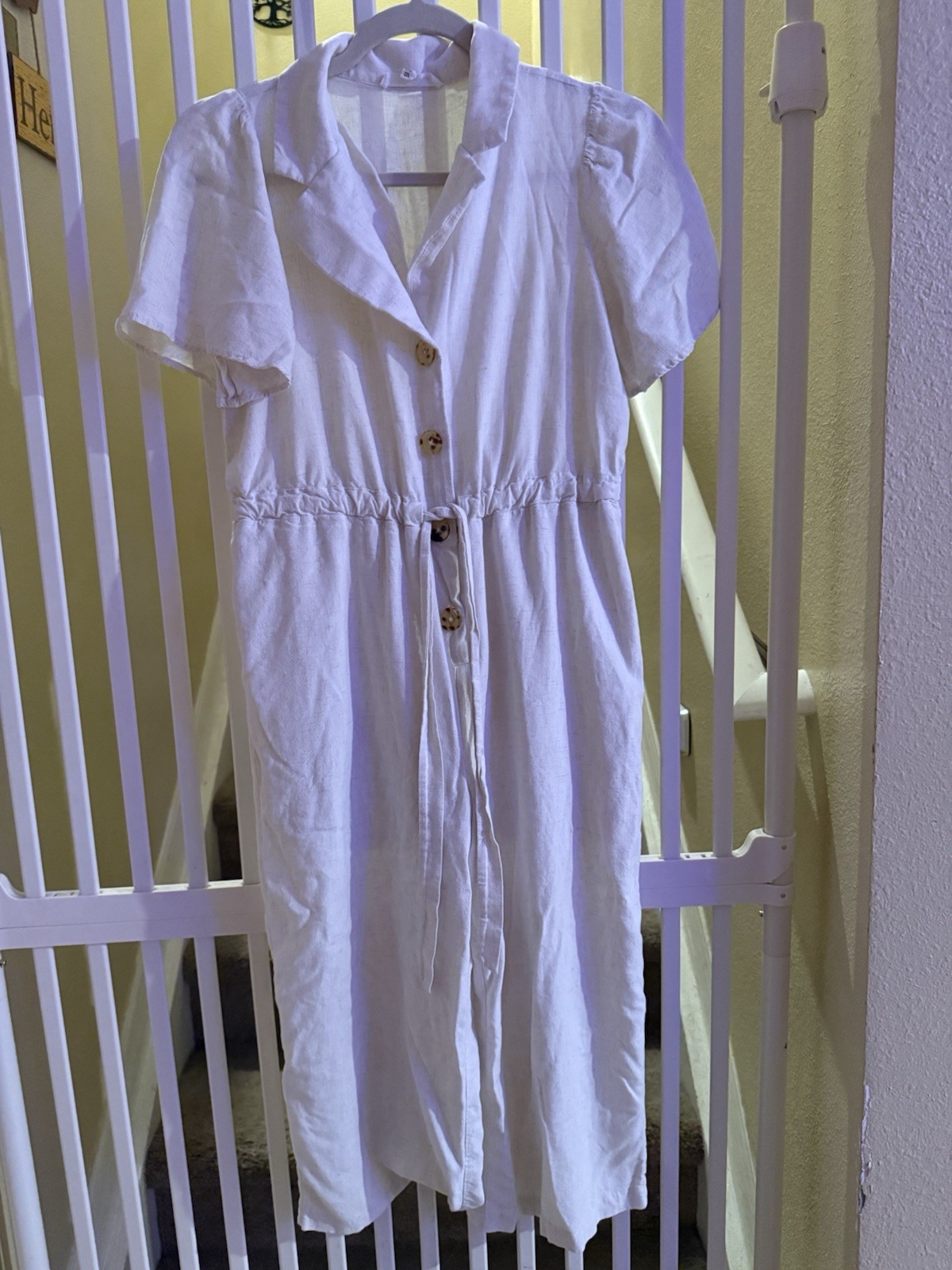 June & Hudson Ivory Cotton Button Front Jumpsuit Romper Pockets Wide Leg Size M
