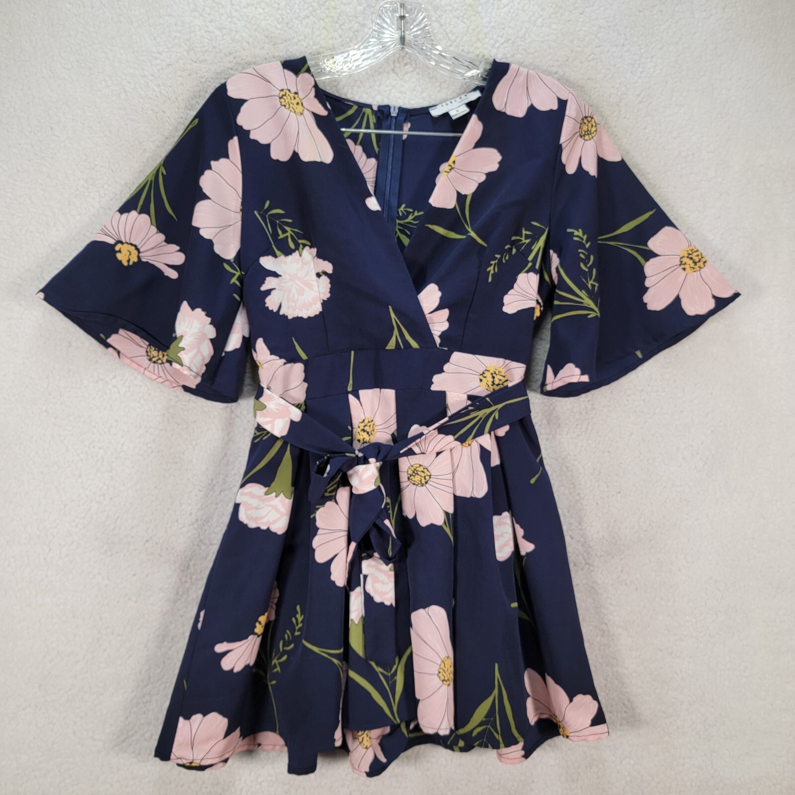 Favlux Womens Rompers Size S Blue Clad & Cloth Floral Kimono Tie Shorts Dress