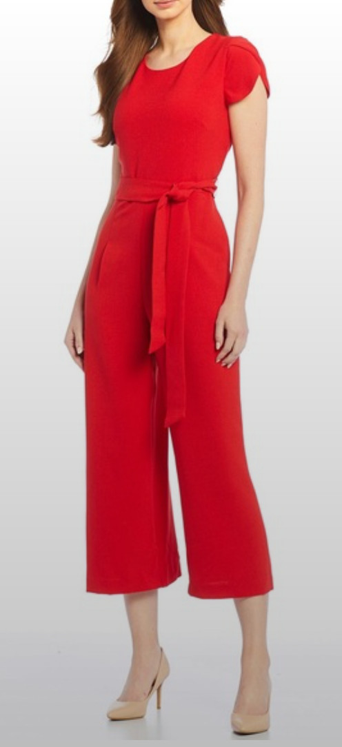 Karl Lagerfeld Romper Jumpsuit Tulip Sleeve Wide Leg Bright Red Women’s 2