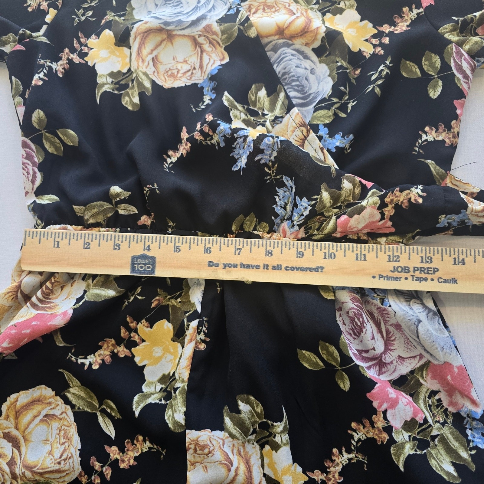 Entro Black Floral Boho Empire Waist Bell Sleeve High Waist V-Neck Romper | M