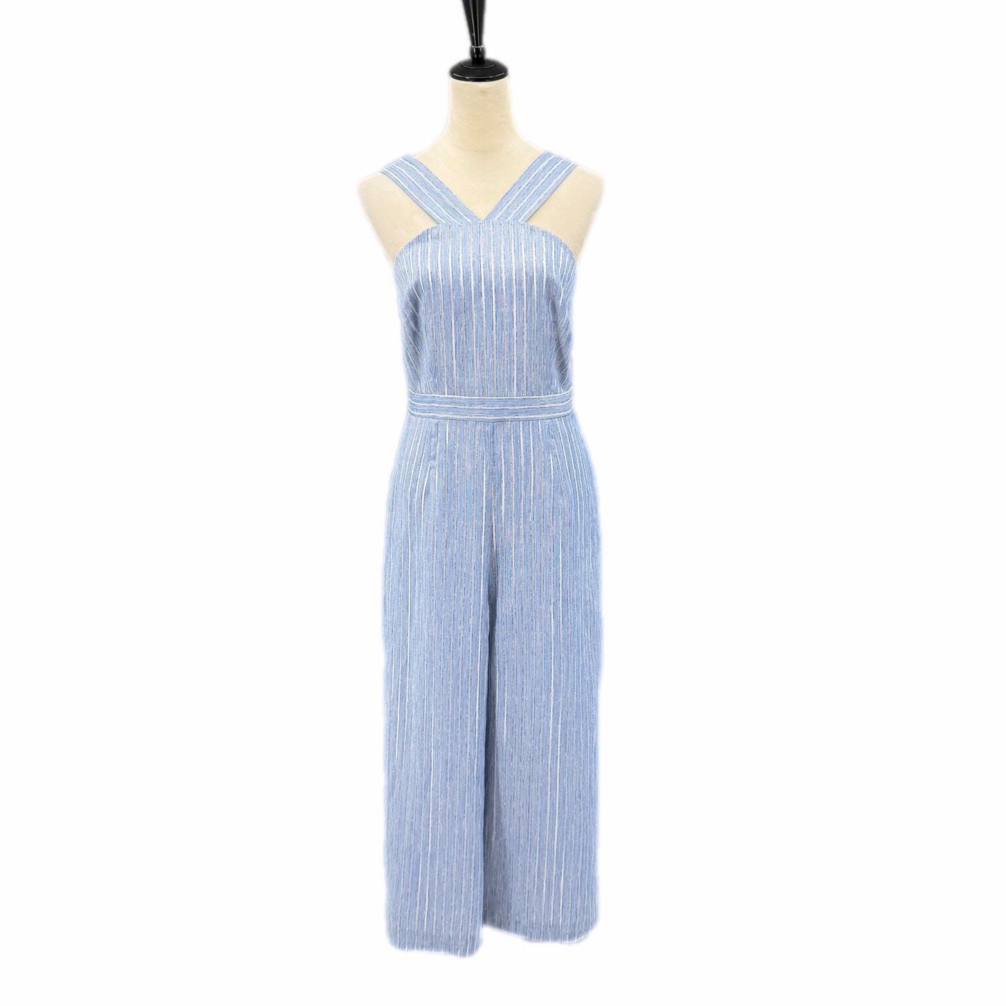 Cremieux NWT 8 Mallory Blue & White Stripe Sleeveless Halter Neck Lined Jumpsuit