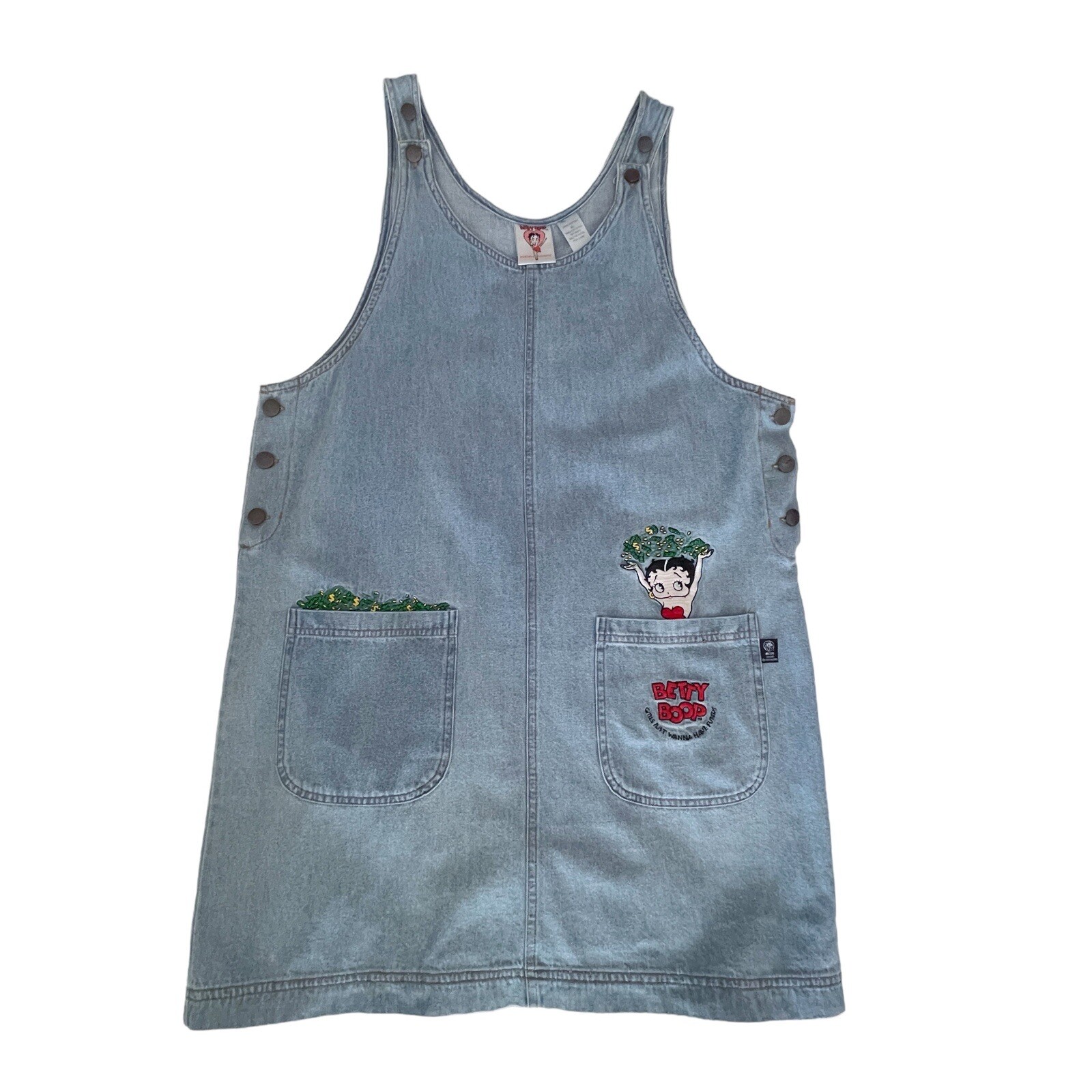 Betty Boop Denim Jumper Dress Womens XL 1997 MGM Grand Vintage Light Blue